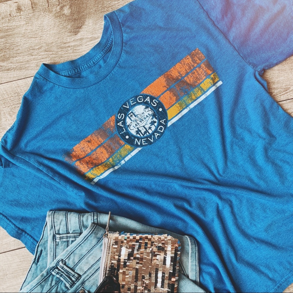 vintage paper thin blue Las Vegas distressed tee